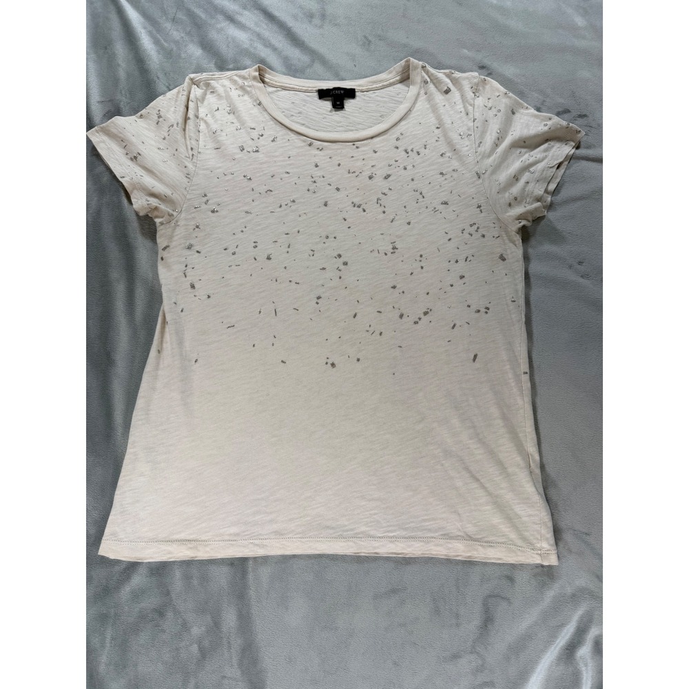 J. Crew Women's Glitter T Shirt in Canvas Beige Medium Lightweight 100% Cotton